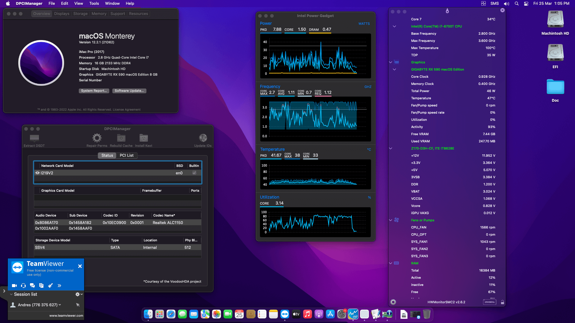 Success Hackintosh macOS Monterey 12.2.1 Build 21D62 in Gigabyte GA-Z170-D3H + Intel Core i7 6700T + Gigabyte RX 590